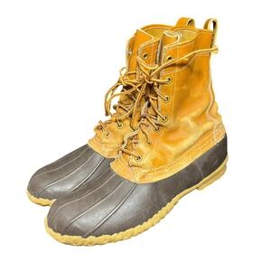 LL Bean Duck Boots Womens 11 Tan Brown Leather Rubber 8 Inch Hunting Rain Shoes